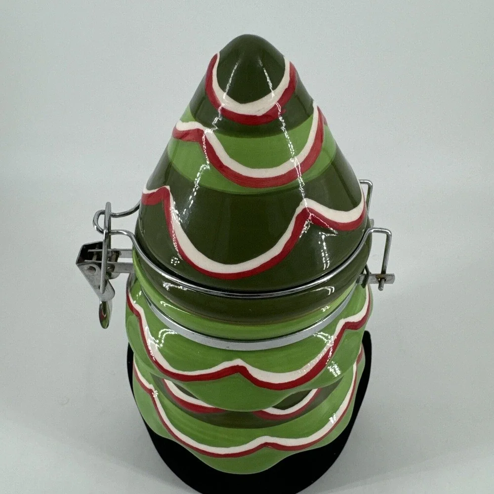 Canister Ceramic Christmas Tree Holiday Green Snacks Treat Jar‎ 7